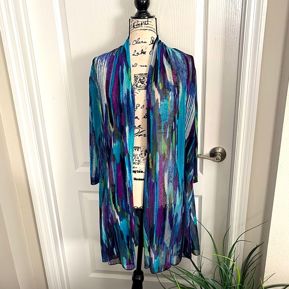 Multicolor Sheer Open Front Cardigan. NWOT